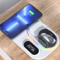 RGB LED 4 in 1 Fast Wireless Charger Stand Dock With Digital Clock