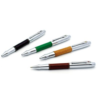 Leather wrapped metal ball pen