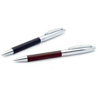 Leather wrapped corporate metal pen