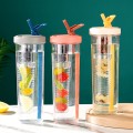 Fruit Infuser Straw Plastic Water Bottle 800ml