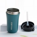 Double Stainless Steel Coffee Thermos Cup With Straw